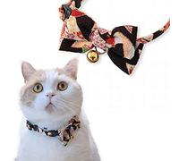 Necoichi Chirimen Kimono Bow Tie Cat Collar (Black) with Bell Safety Breakaway Soft Lightweight for Cats Kitty Kitten Japanese Stylish Pattern, No.1 Seller in Japan