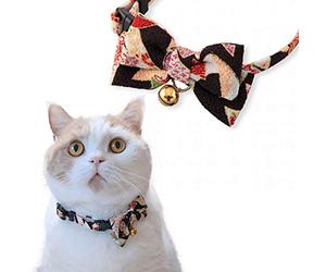 Necoichi Chirimen Kimono Bow Tie Cat Collar (Black) with Bell Safety Breakaway Soft Lightweight for Cats Kitty Kitten Japanese Stylish Pattern, No.1 Seller in Japan