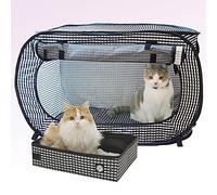 Necoichi Portable Stress Free Cage Carrier and Litter Box, Indoor & Outdoor, Travel (Black, Cage/Kennel+Litter Box)