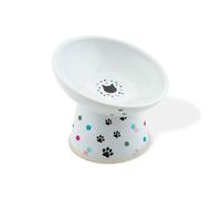Necoichi Raised Cat Food Bowl - Ceramic Elevated 15° Tilted Cat Bowl for Whisker & Neck Fatigue, Dishwasher Microwave Safe - Non-Slip & Anti Vomiting Ergonomic Design (Colorful Dots, Regular Tilted)