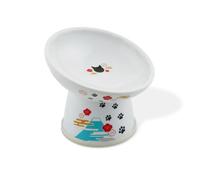 Necoichi Raised Cat Food Bowl - Ceramic Elevated 15° Tilted Cat Bowl for Whisker & Neck Fatigue, Dishwasher Microwave Safe - Non-Slip & Anti Vomiting Ergonomic Design (Fuji, Regular Tilted)