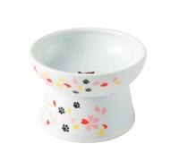 Necoichi Raised Cat Food Bowl - Ceramic Elevated Cat Bowl for Whisker & Neck Fatigue, Dishwasher Microwave Safe - Non-Slip & Anti Vomiting Ergonomic Design (Sakura Floral, Regular, 1-Cup Capacity)