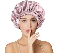 Necole 22 Momme 100% Mulberry Double Silk Bonnet for Sleeping Women Double Layer Lined Stay On Head for Hair Care with Adjustable Elastic Band Non-Slip Silk Turban Curly Hair Silk Hair Cap Dusty Pink