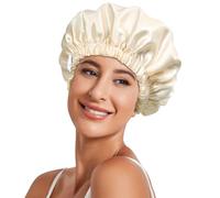Necole 22 Momme 100% Mulberry Double Silk bonnet for sleeping women Double Layer lined Stay On Head for Hair Care with adjustable elastic Band Non-Slip Silk Turban Curly Hair silk hair cap Gold