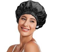 Necole 22 Momme 100% Mulberry Double Silk Bonnet for Sleeping Women Double Layer Lined Stay On Head for Hair Care with Adjustable Elastic Band Non-Slip Silk Turban Curly Hair Silk Hair Cap Black
