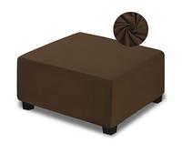 NeColorLife Ottoman Cover Velvet Storage Ottoman Slipcover Thick Stretchable Footrest Stool Covers with Elastic Band for Rectangle and Square Ottoman(Medium Size,Brown)