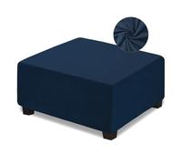 NeColorLife Velvet Square Ottoman Cover,Stretchable Footrest Stool Slipcover with Elastic Band for Rectangle and Square Storage Ottoman(Large,Navy Blue)