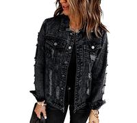 Necooer Black Denim Jacket Women Ripped Boyfriend Washed Denim Jean Coat Jacket Outwear