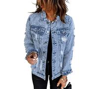 Necooer Blue Denim Jackets For Women Fashion Boyfriend Washed Denim Jean Coat Jacket Outwear