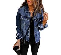 Necooer Blue Denim Jackets For Women Fashion Fringe Boyfriend Washed Denim Jean Coat Jacket Outwear