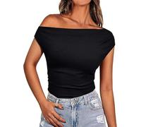 Necooer Ladies Y2k Tight Tops Sleeveless Vest Strapless Asymmetric Slim Sexy One Shoulder Tops One Neck Ribbed Black Tank Top(XXL,Black)