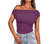 Necooer Sleeveless Women's Vest Strapless Asymmetric Y2k Skinny Tops One Neck One Shoulder Top Solid Ribbed Purple Vest(L,Purple)