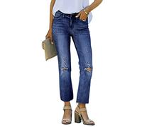 Necooer Womens Bell Bottom Jeans Classic Stretch Raw Hem Flare Denim Jeans Pants, B-dark Blue, M