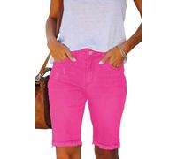 Necooer Women's Summer Denim Five-Minute Trousers Slim Stretch Shorts Straight Pink Jeans(Pink-10,L)