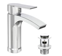 NECT Bathroom Taps - Waterfall Chrome Basin Taps with Water-Saving Aerator, Pop-up Waste & UK-Standard Hoses, Modern Round Monobloc