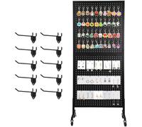 NectaCol 2'x 5' Standing Pegboard Display with T-Base, Pegboard Display Stand with Wheels, Metal Peg Board Display Rack, Art Display Stand, Extra 10 Pieces Hooks - Black