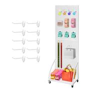 NectaCol 2'x 6' Metal Pegboard Display Stand with a Plate, Peg Board Panels, Standing Pegboard Display, Craft Fair Display Rack, Art Display Stand, Extra 10 Pieces Hooks - White