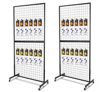NectaCol Grid Wall Panels, 2 Packs 3'x 6' Grid wall Panels Stand with T-Base, Black Wire Gridwall Display Rack, Craft Show Display Rack, Art Gridwall Display Stand