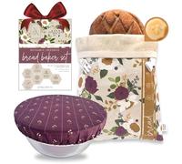 Nectar & Nest Bread Baker Set, Reusable Beeswax Bread Bags for Homemade Bread, Sourdough Bag, Organic Cotton Beeswax Bowl Cover, Limited-Edition Artist Series (December Blooms by Mackenzie Nelson Art)