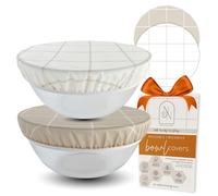 Nectar & Nest Reusable Beeswax Bowl Covers (2 Lg) - Eco-Friendly, Elastic, Breathable, Non-Toxic, White & Wheat, Natural Minimalist, Bread Proofing Covers