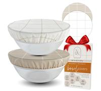 Nectar & Nest Reusable Beeswax Bowl Covers (2 Lg) - Eco-Friendly, Elastic, Breathable, Non-Toxic, White & Wheat, Natural Minimalist, Bread Proofing Covers