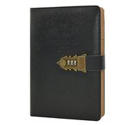 NectaRoy Lockable Diary Lock Journal, PU Leather Cover Writing Notebook Planner, Wire Binding Lined Daily Travel Journal with Lock, Password Notepad with Pen Holder, 215x150mm