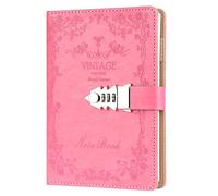 NectaRoy Lockable Diary Lock Journal, PU Leather Cover Writing Notebook Planner, Wire Binding Lined Daily Travel Journal with Lock, Password Notepad with Pen Holder, 215x150mm