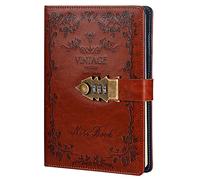 NectaRoy Lockable Diary Lock Journal, PU Leather Cover Writing Notebook Planner, Wire Binding Lined Daily Travel Journal with Lock, Password Notepad with Pen Holder, 215x150mm