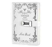NectaRoy Lockable Diary Lock Journal, PU Leather Cover Writing Notebook Planner, Wire Binding Lined Daily Travel Journal with Lock, Password Notepad with Pen Holder, Size 215x150mm