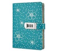 NectaRoy PU Leather Password Notebook Writing Journal Diary with Combination Lock, Flower and Star Pattern, Wire Binding Lined Notepad Personal Sketchbook with Pen Holder, 210x145mm