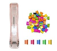 NectaRoy Stapler, Mini Push Clamp Stapler, Binder Stationery Paper Clips Stapler Set with 50 Multicolor Reusable Staples for Office, Home, School Supplies Ticket Paper File Fixing Binding