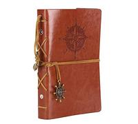 NectaRoy Vintage Retro PU Leather Cover Notebook Journal Diary, Nautical Spiral Blank String Daily Notepad Travel to Write in, Kraft Paper, Classic Embossed, Loose Leaf