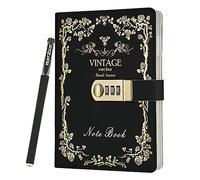 NectaRoy Vintage Retro PU Leather Cover Notebook Planner, Travel Journal with Lock, Lockable Diary Lock Journal, Password Writing Notepad with Pen, 5.9" x 8.4"