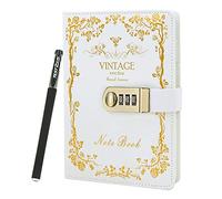 NectaRoy Vintage Retro PU Leather Cover Notebook Planner, Travel Journal with Lock, Lockable Diary Lock Journal, Password Writing Notepad with Pen, 5.9" x 8.4"