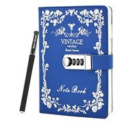 NectaRoy Vintage Retro PU Leather Cover Notebook Planner, Travel Journal with Lock, Lockable Diary Lock Journal, Password Writing Notepad with Pen, 5.9" x 8.4"