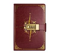 NectaRoy Vintage Travel Journal, A5 Lockable Diary(Compass Pattern), Notebook with Lock/Pen Holder/Card Slots, Office School Supplies Student Stationery, Size 8.6"x5.9"