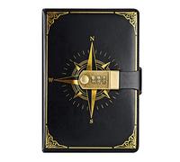 NectaRoy Vintage Travel Journal, A5 Lockable Diary(Compass Pattern), Notebook with Lock/Pen Holder/Card Slots, Office School Supplies Student Stationery, Size 8.6"x5.9"