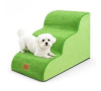 necvha Dog Steps for Bed, Premium 3-Step Dog Stairs, Non-Slip Pet Steps Ladder for Sofa, High Density Foam Pet Ramp with Removable Washable Plush Cover, 40x57x40cm, Green