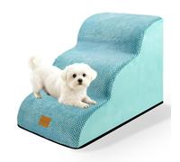 necvha Dog Steps for Bed, Premium 3-Step Dog Stairs, Non-Slip Pet Steps Ladder for Sofa, High Density Foam Pet Ramp with Removable Washable Plush Cover, 40x57x40cm, Blue
