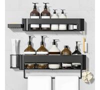 necvha Rustproof Shower Caddy, 4 Pack Shower Shelf No Drilling, 15.15in Large Capacity Shower Shelves Wall-Mounted Bathroom Organiser Storage (Black)