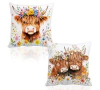 NECXON 2 Pcs Highland Cow Cushion Covers, Highland Cow Gifts Decorative Pillow Covers Scottish Gift for Women Cushion Covers for Sofa Livingrooms Chair and Outdoors (50x50cm)