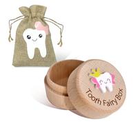 NECXON 2 Pcs Tooth Fairy Kit, Tooth Fairy Box Tooth Fairy Bag Wood Tooth Box Teeth Keepsake Box Tooth Fairy Gift for Tooth Loss child