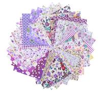 NECXON 50 PCS Cotton Craft Fabric Bundle Squares, Fat Quarters Fabric Bundles | Sewing Fabric | Gingham Fabric | Floral Dot Fabric Patchwork for Sewing Quilting Crafting DIY(Purple, 10 x 10 cm)
