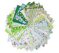NECXON 50 PCS Cotton Craft Fabric Bundle Squares, Fat Quarters Fabric Bundles | Sewing Fabric | Gingham Fabric | Floral Dot Fabric Patchwork for Sewing Quilting Crafting DIY(Green, 10 x 10 cm)