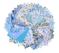 NECXON 50 PCS Cotton Craft Fabric Bundle Squares, Fat Quarters Fabric Bundles | Sewing Fabric | Gingham Fabric | Floral Dot Fabric Patchwork for Sewing Quilting Crafting DIY(Blue, 10 x 10 cm)