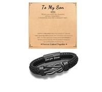 NECXON Men's Bracelets, Leather Bracelet for Men To My Son Bracelet with Box Son bracelet Son Bracelet from Mum Mens Leather Bracelet for Son (Black, To My Son)