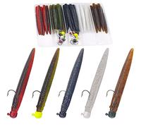 Ned-Rig-Kit-Finesse-Baits-Soft-Plastic-Worms-Fising-Lure for Bass Stick Swimbait Minnow Crawfish Lures Shroom Ned Jig Head Kit(35-Piece 4'' #01 Stick Worms Ned Rig Kit)