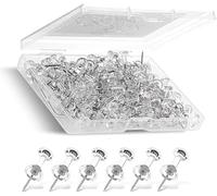NEDBLUE Clear Push Pins - 220 Drawing Pins with Storage Box, Thumb Tacks for Cork, Notice and Bulletin Boards - Map Pins (Clear)