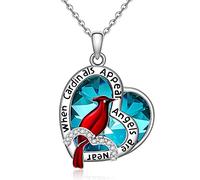 Nedeeo Cardinal Necklace Heart Shape Cardinal Crystal Cardinal Necklace For Women When Cardinal Appear Angels Are Near Inspiring Red Bird Spiritual Sympathy Memorial Gifts For Her
