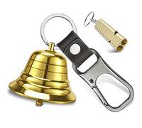NedFoss 2" Loud Bear Bell with Whistle Set for Hikers, 3 in 1 Hiking Gear Solid Brass Bear Bells with Silencer, Emergency Whistle and Leather Keychain for Survival, Hiking, Biking, Fishing, Climbing